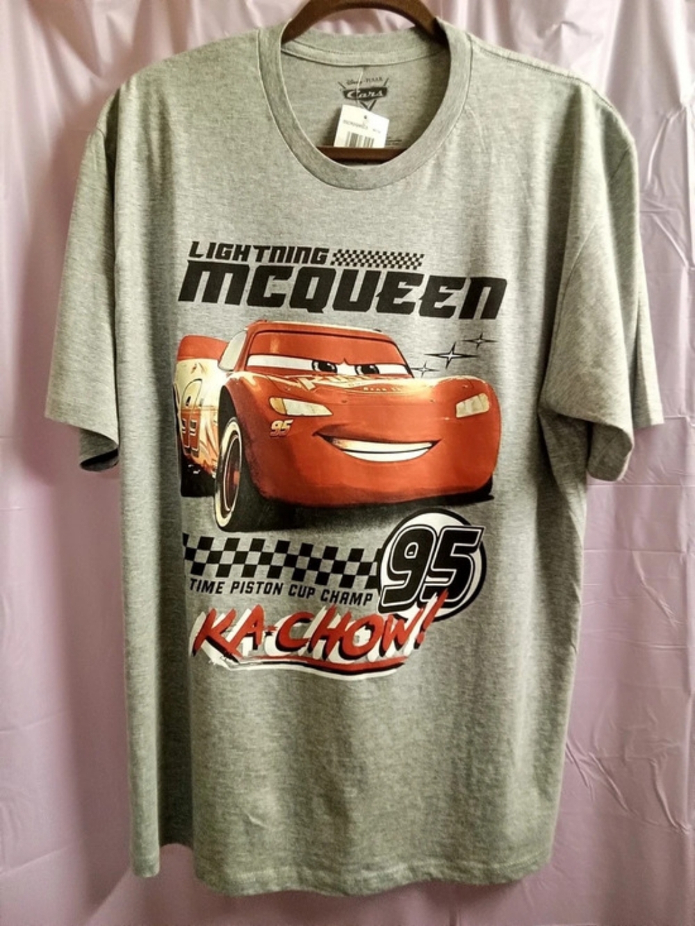 Disney Pixar Cars Lightning McQueen Ka-Chow Graphic T-Shirt Tee Gray